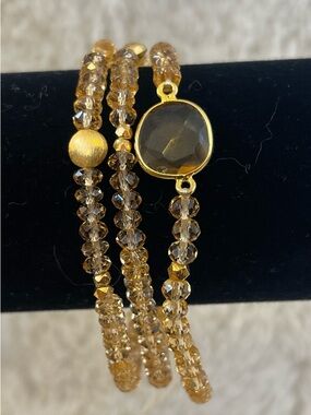 Marlyn Schiff Gold-Tone Smoky Topaz Beaded Wrap Bracelet